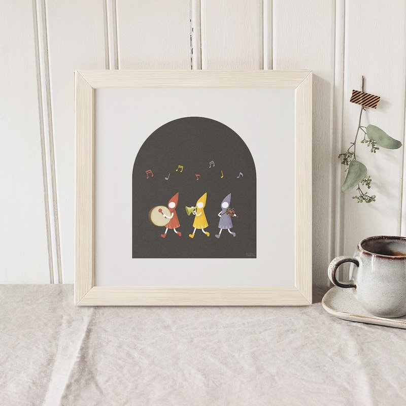 演奏音乐的小精灵们的极简艺术海报【小小音乐队】附画框 疗愈与共鸣的礼物 - 海报/装饰画/版画 - 纸 