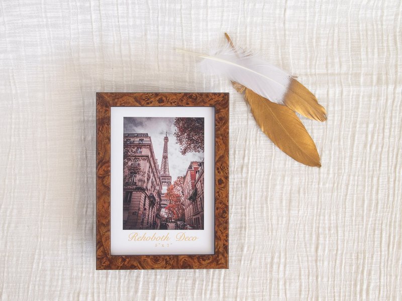 【胡桃可可 Brownie】5x7木纹/黑丝绒双色桌立相框 - 画框/相框 - 木头 咖啡色