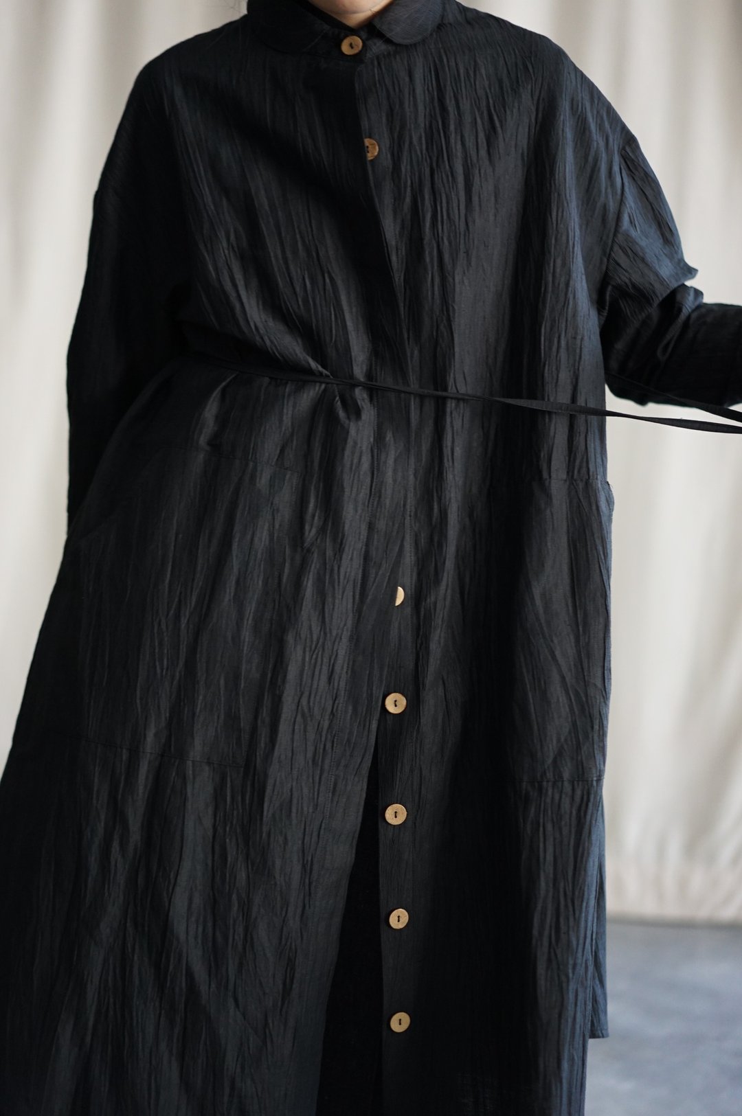 Flowy Trench Coat - bk - 女装西装外套/风衣 - 棉 银色