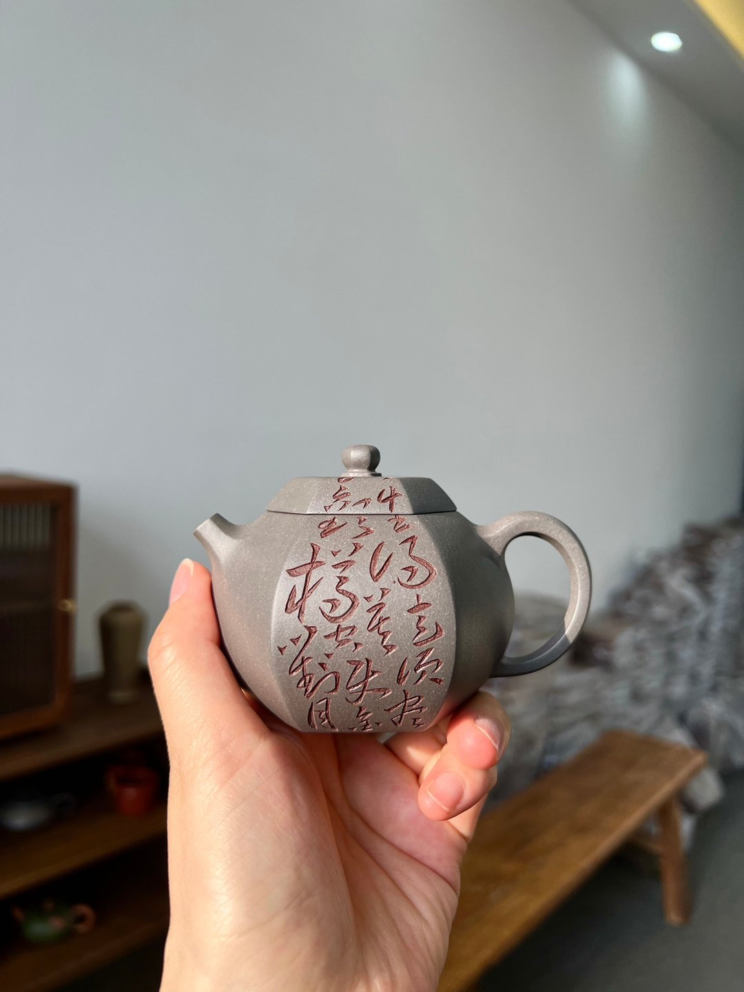 六方西施  把玩器 200cc 原矿顶级青灰料 温润如玉 器型优雅大 - 茶具/茶杯 - 陶 灰色