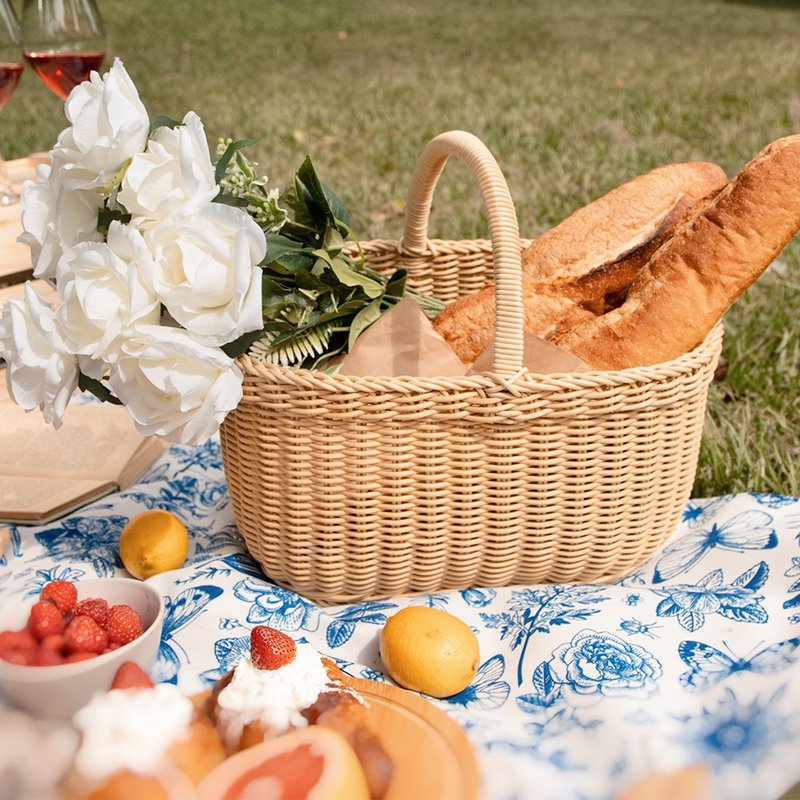 德国进口藤编野餐手提篮-奶油色(可水洗) - 露营用品 - 塑料 