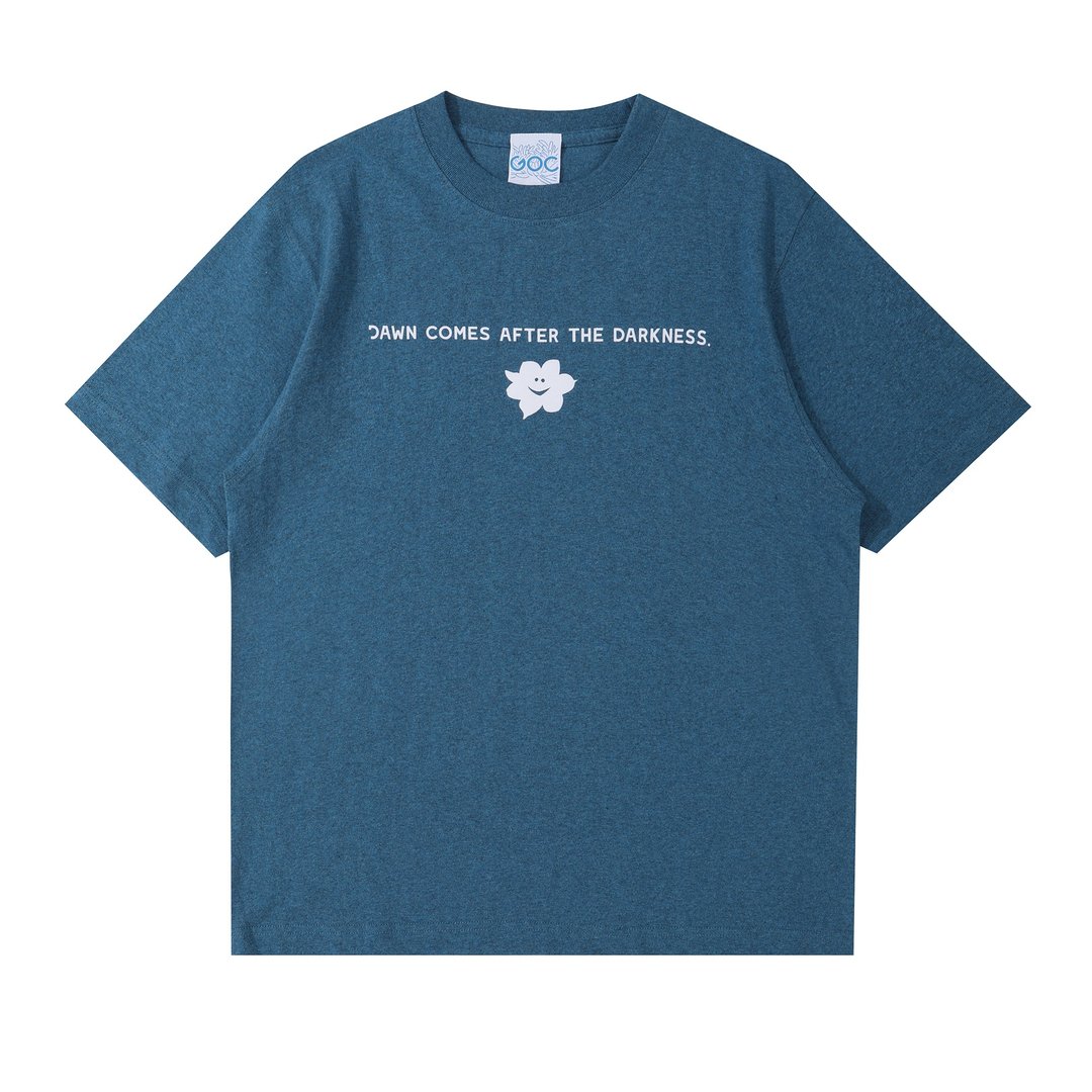 GOC Studio 美棉无缝手工热压绒布 slogan T恤 T-shirt - 中性连帽卫衣/T 恤 - 棉 蓝色
