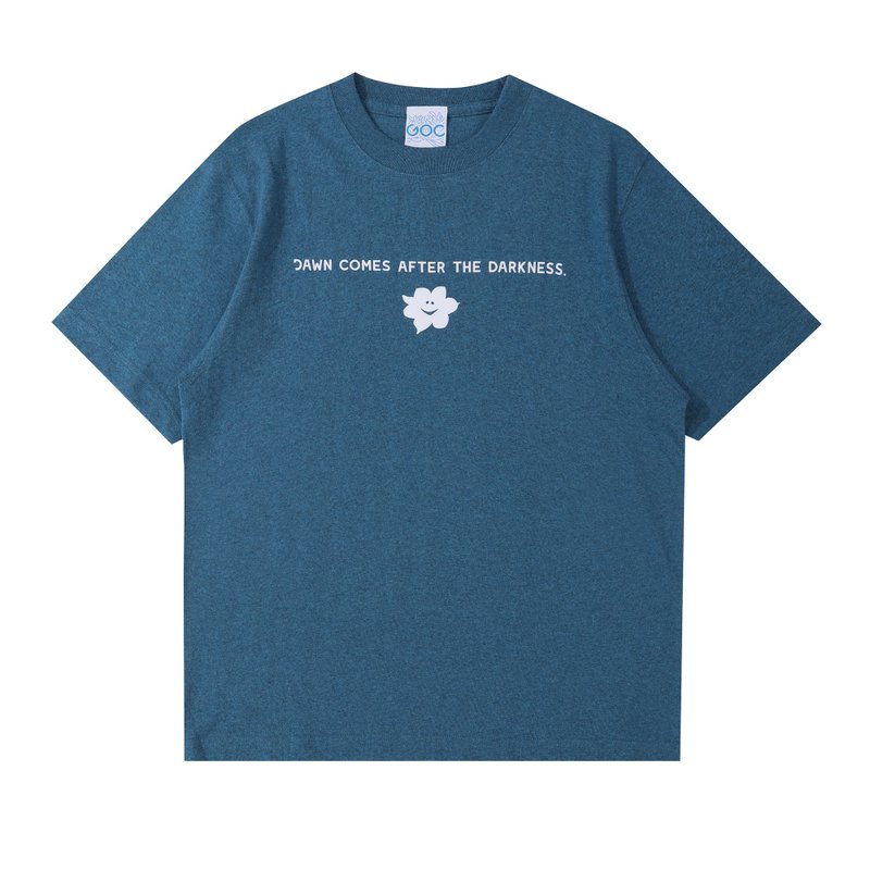 GOC Studio 美棉无缝手工热压绒布 slogan T恤 T-shirt - 中性连帽卫衣/T 恤 - 棉 蓝色