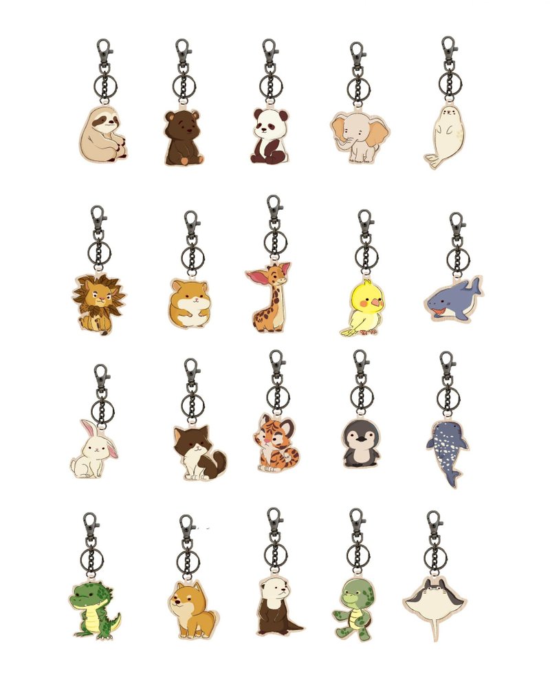 可爱动物实木钥匙圈 - 钥匙链/钥匙包 - 木头 多色
