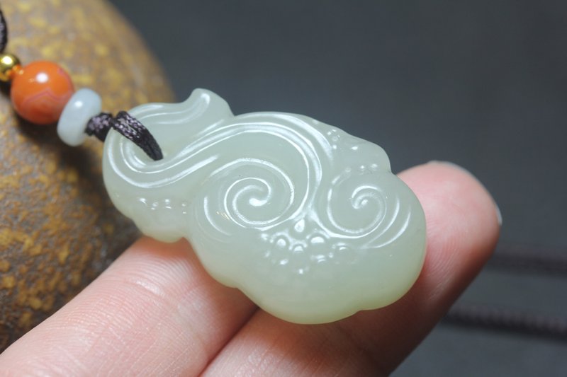 【事事如意】和田玉 灵芝如意玉吊坠 玉坠女款挂件 - 项链 - 玉石 绿色