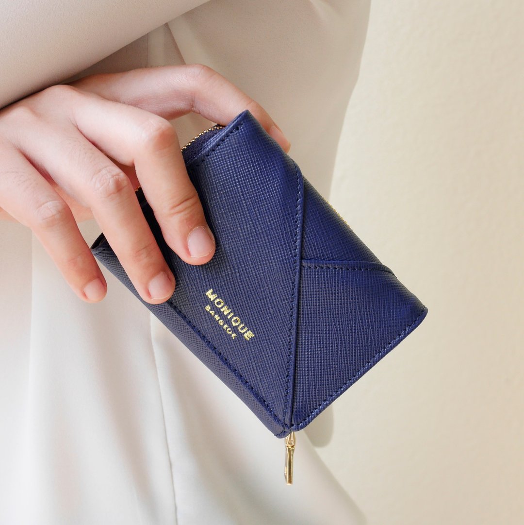 真皮短夹 Ellie Mini 款 / Navy Saffiano Leather - 皮夹/钱包 - 真皮 蓝色