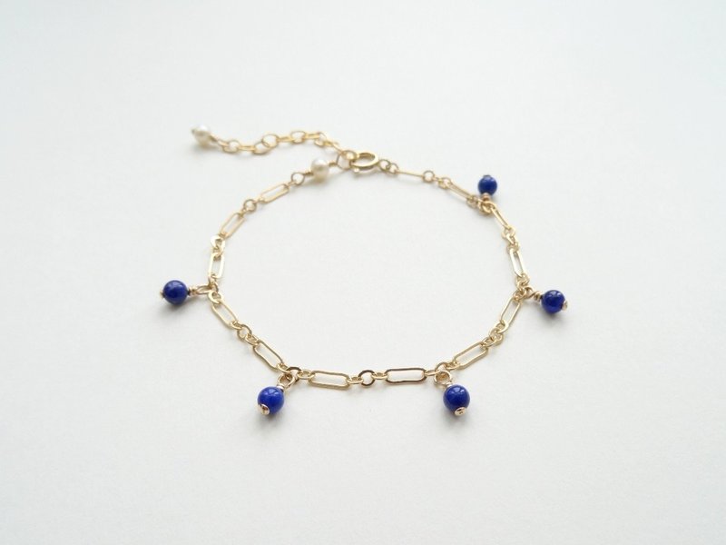 ::轻珠宝 14kgf:: 沉静蓝青金石淡水珍珠美国 14K包金手链 - 小步舞曲 - 手链/手环 - 宝石 蓝色