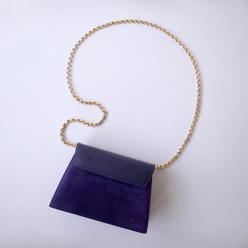 Ferragamo紫色蜥蜴皮纹拼接麂皮链包E35 vintage - 侧背包/斜挎包 - 真皮 