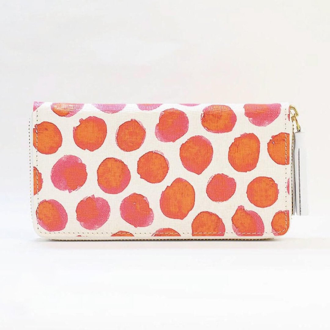 Spanish leather round zipper wallet genuine leather polka longwallet wallet leather made in Japan japan [Cherry] TOW002 Mother's Day - 皮夹/钱包 - 真皮 红色