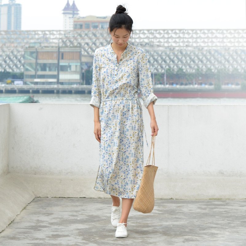 棉質印花海島風寬鬆洋裝 防曬連衣裙 淺藍色 D190363 - 洋装/连衣裙 - 棉．麻 蓝色