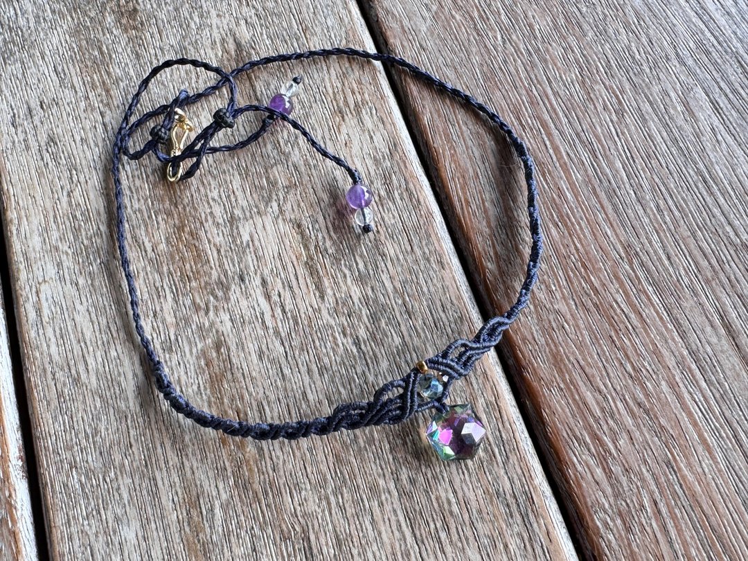 #230314 Macrame Swarovski 编织 颈链 - 项链 - 半宝石 紫色