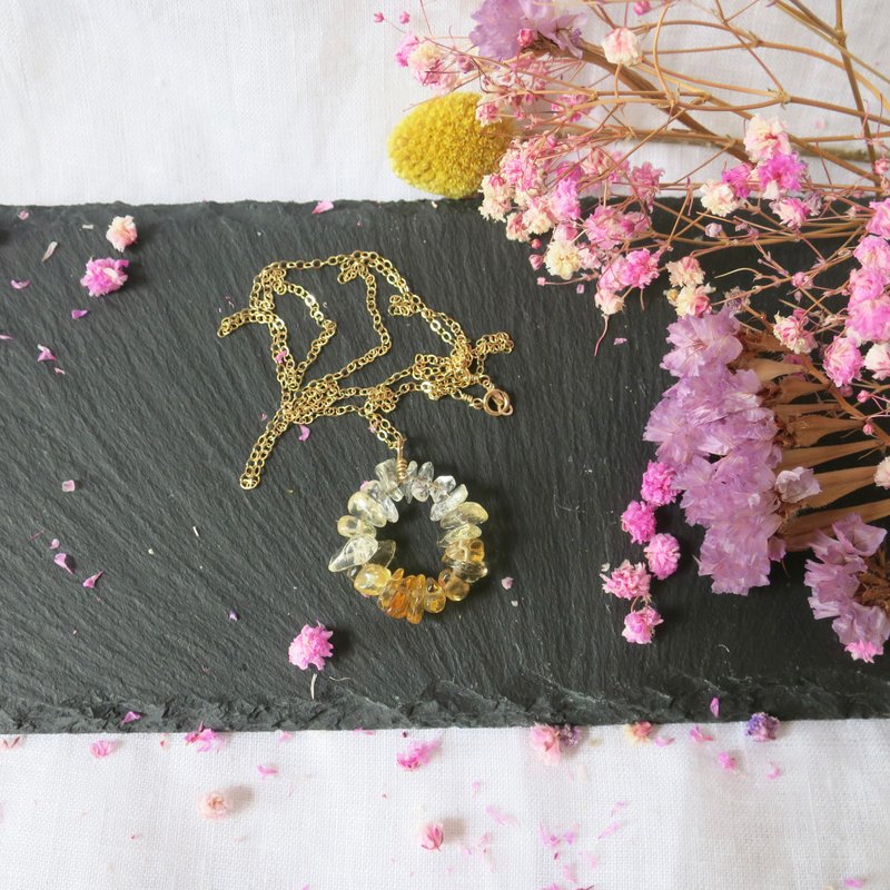 黄水晶圆形吊坠  美产14k包金项链 招财黄水晶 - 项链 - 水晶 金色