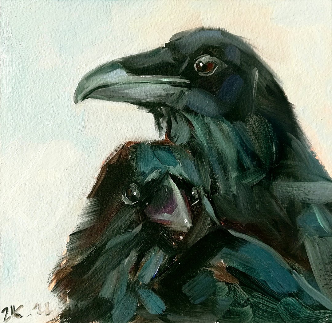 Ravens Painting Couple of Birds Original Art Black Crow Wall Art - 海报/装饰画/版画 - 其他材质 多色