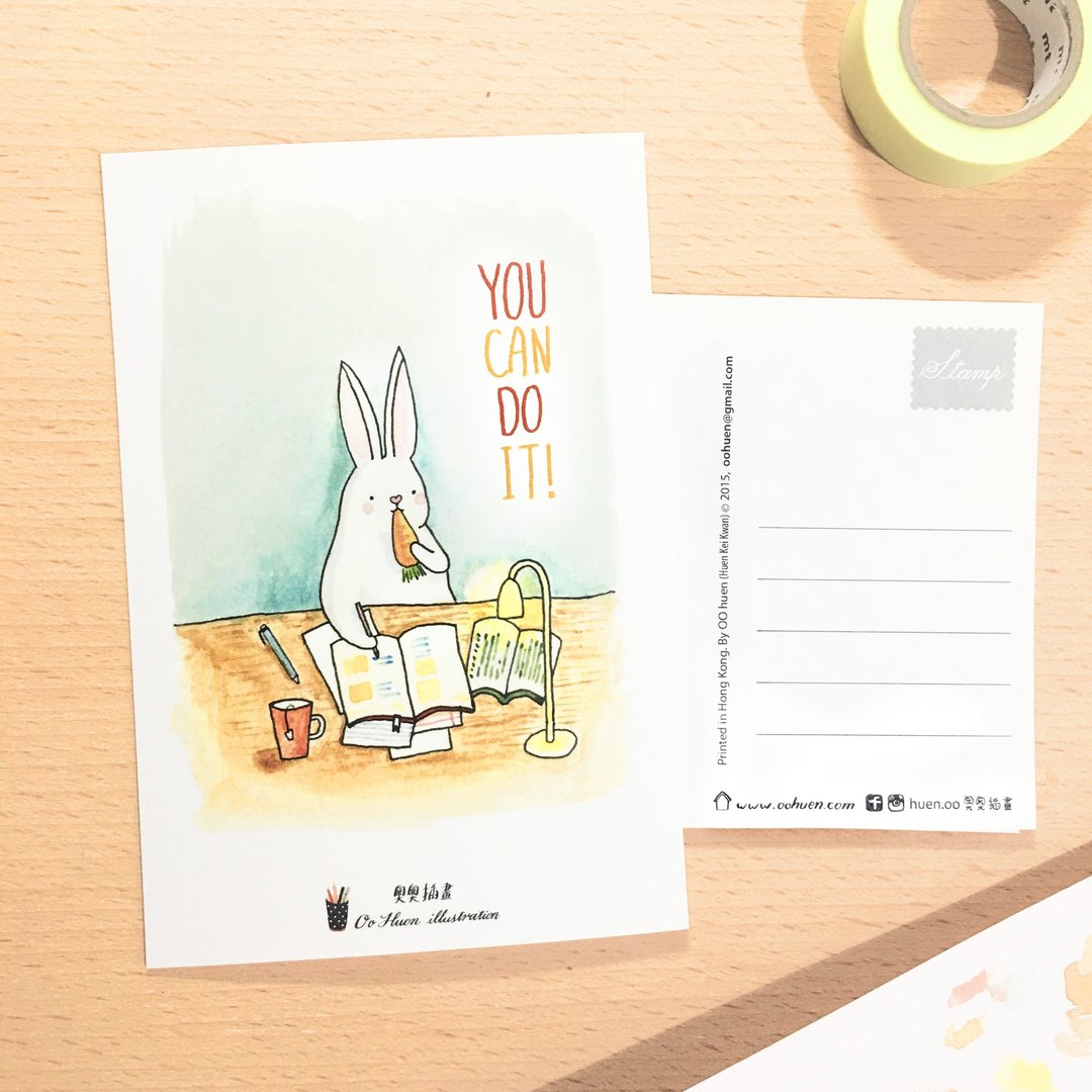 【明信片】贪吃兔 - 打气 - You can do it! 你做得到! - 卡片/明信片 - 纸 粉红色