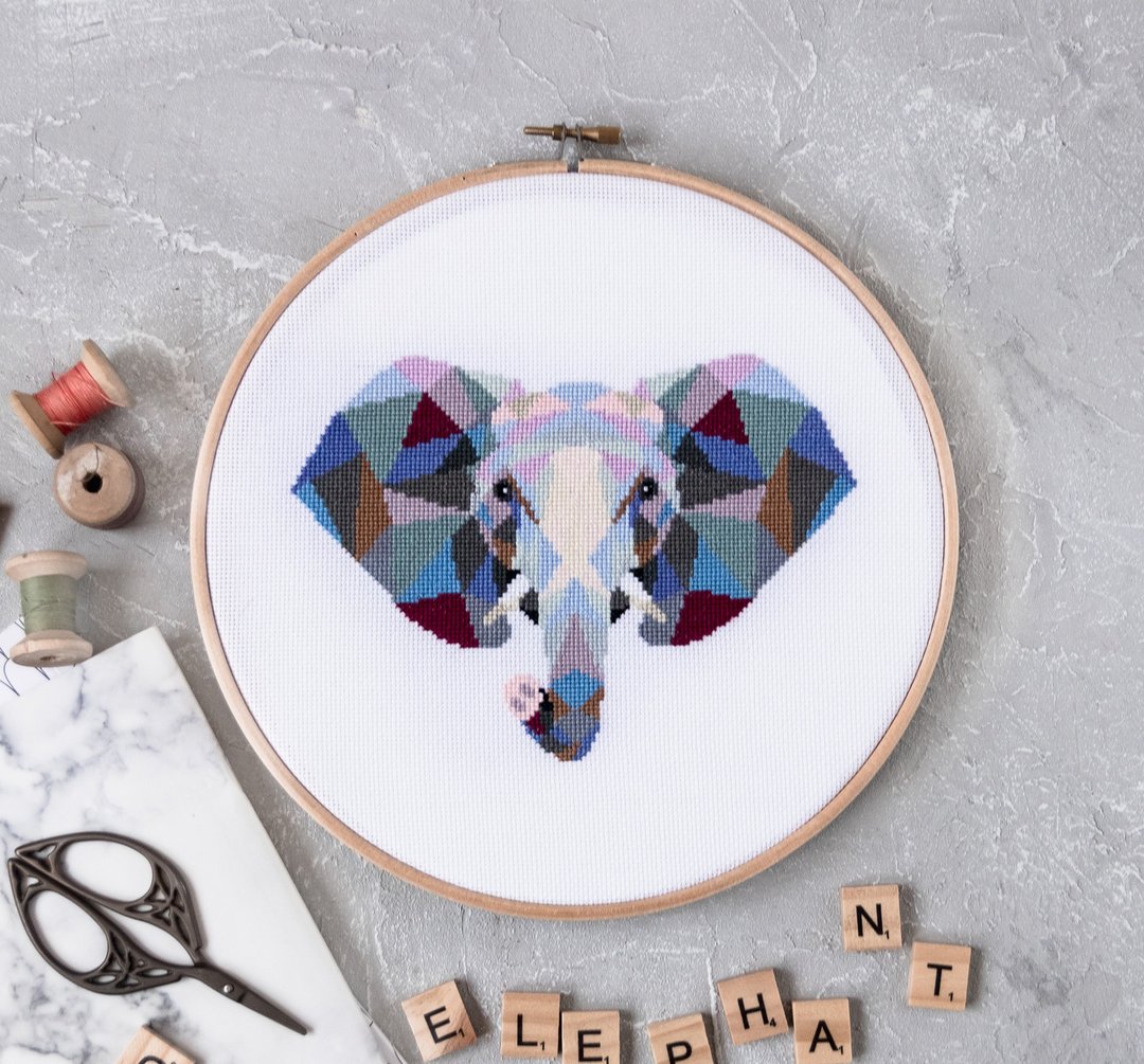 Geometric Elephant Cross Stitch PDF Pattern 十字繡 - 编织/刺绣/羊毛毡/裁缝 - 其他材质 