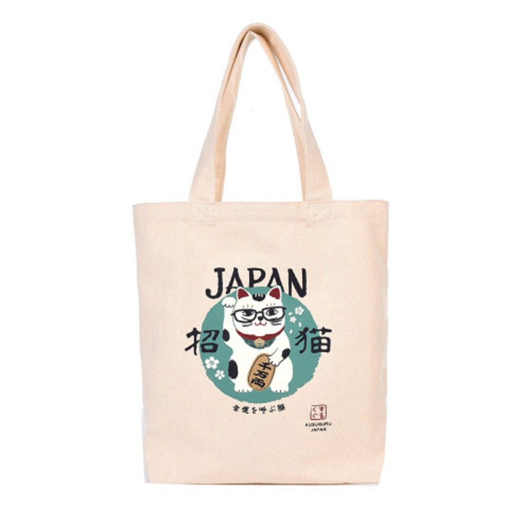 Kusuguru Japan帆布包 日本境内版限定 观光主题 手提包-招财猫款 - 手提包/手提袋 - 棉．麻 白色