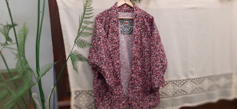 AMIN'S SHINY WORLD 乡村满版印花碎花 KIMONO 枚红/紫蓝 - 男装外套 - 棉．麻 多色