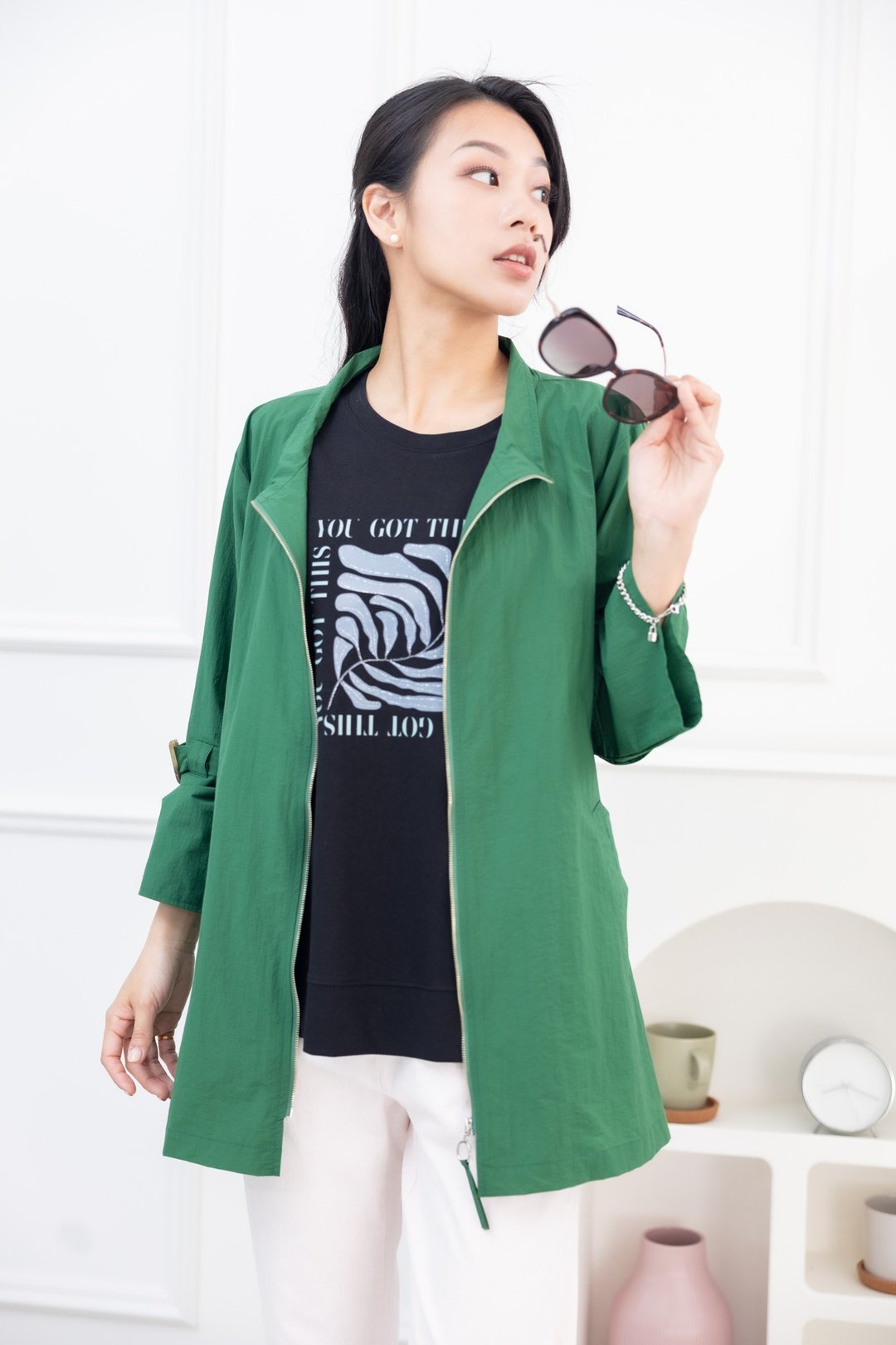 造型袖七分袖外套 绿色 - 女装西装外套/风衣 - 其他材质 绿色