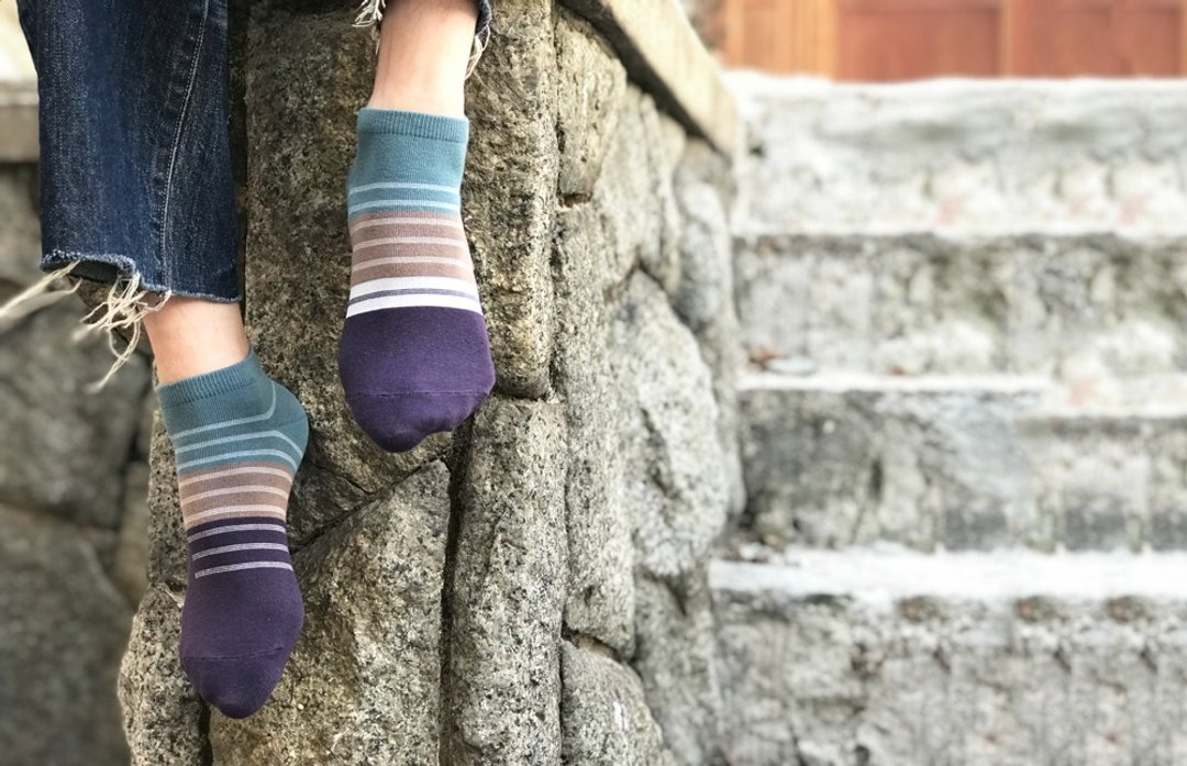 socks_bora / stripe / dot / green / asymmetry / socks / - 袜子 - 棉．麻 蓝色