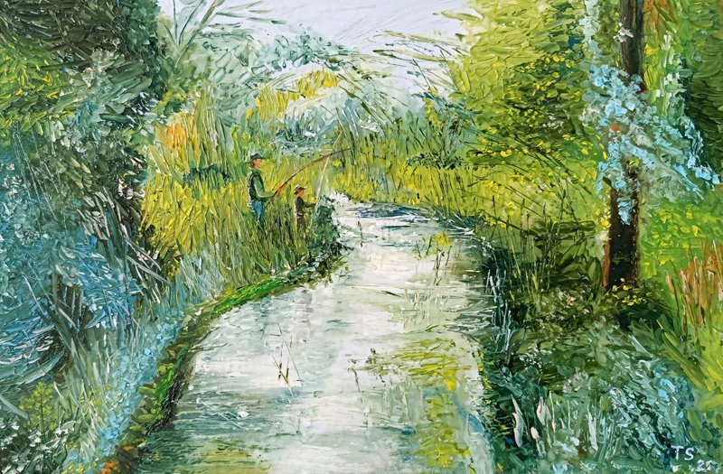 父亲和儿子，油画 8x12 英寸 - 墙贴/壁贴 - 其他材质 