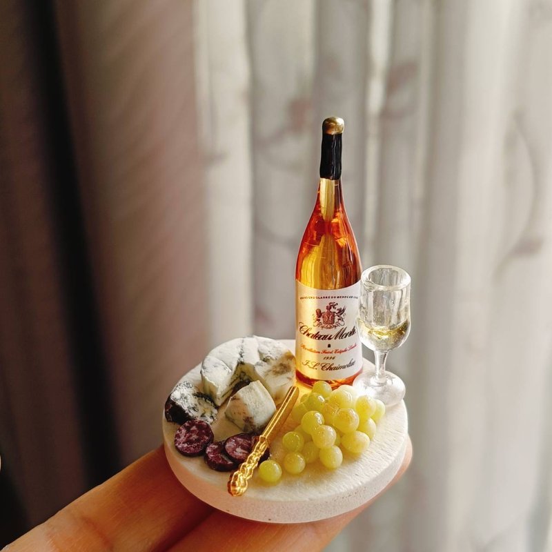 葡萄酒 葡萄 起司 起士 德式 奶酪 火腿 酒 袖珍 手作 迷你 食玩 - 摆饰 - 粘土 