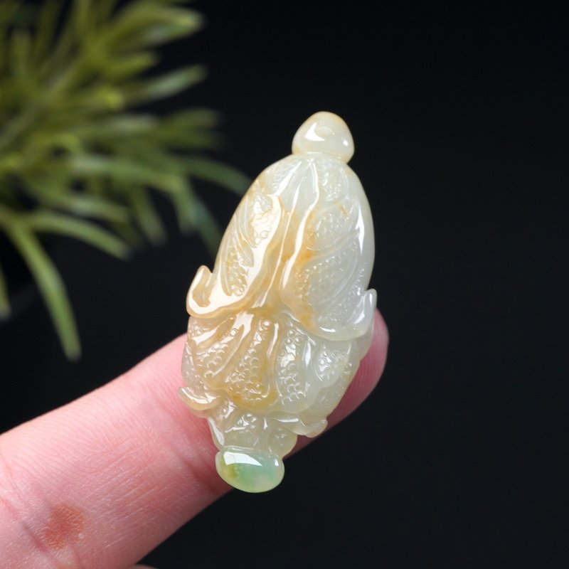 【广纳百财】冰种三彩翡翠白菜项链 | 天然缅甸玉A货翡翠 | 送礼 - 吊饰 - 玉石 多色