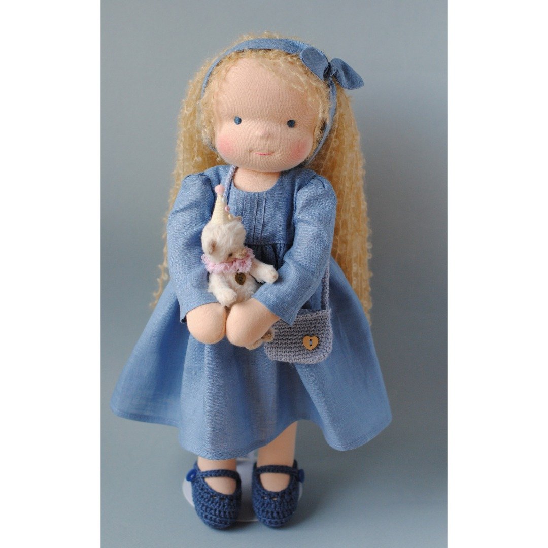 Waldorf doll 36 sm 14 inches - 玩具/玩偶 - 棉．麻 蓝色