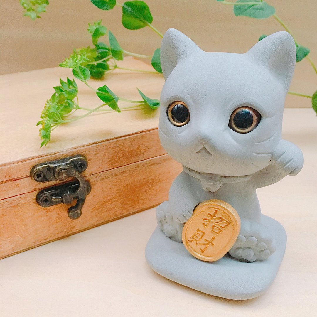 【交换礼物 24hr快速出货】叮当招财猫 水泥 扩香石 - 香薰/精油/线香 - 水泥 灰色