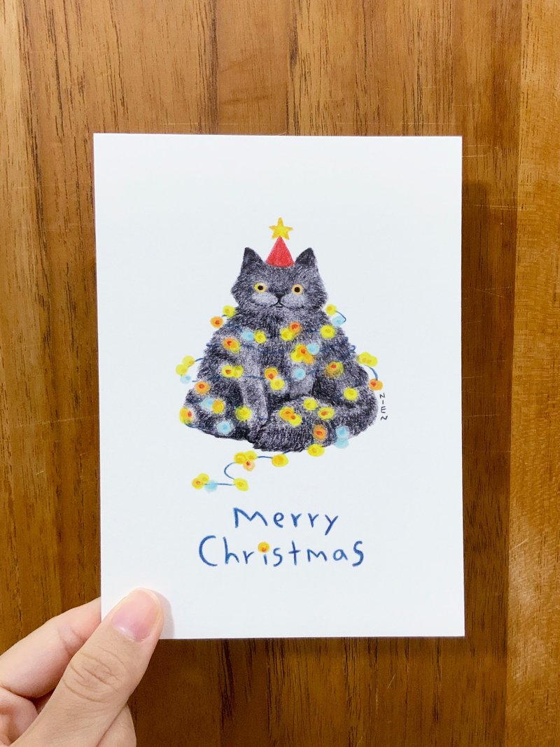 黑猫圣诞树 圣诞明信片 - 卡片/明信片 - 纸 白色