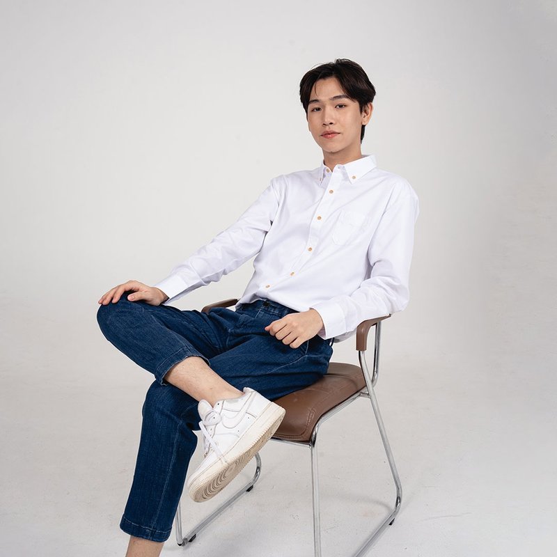 BASIC // 白色 // 男士衬衫 挺括版型 - 男装衬衫 - 棉．麻 白色