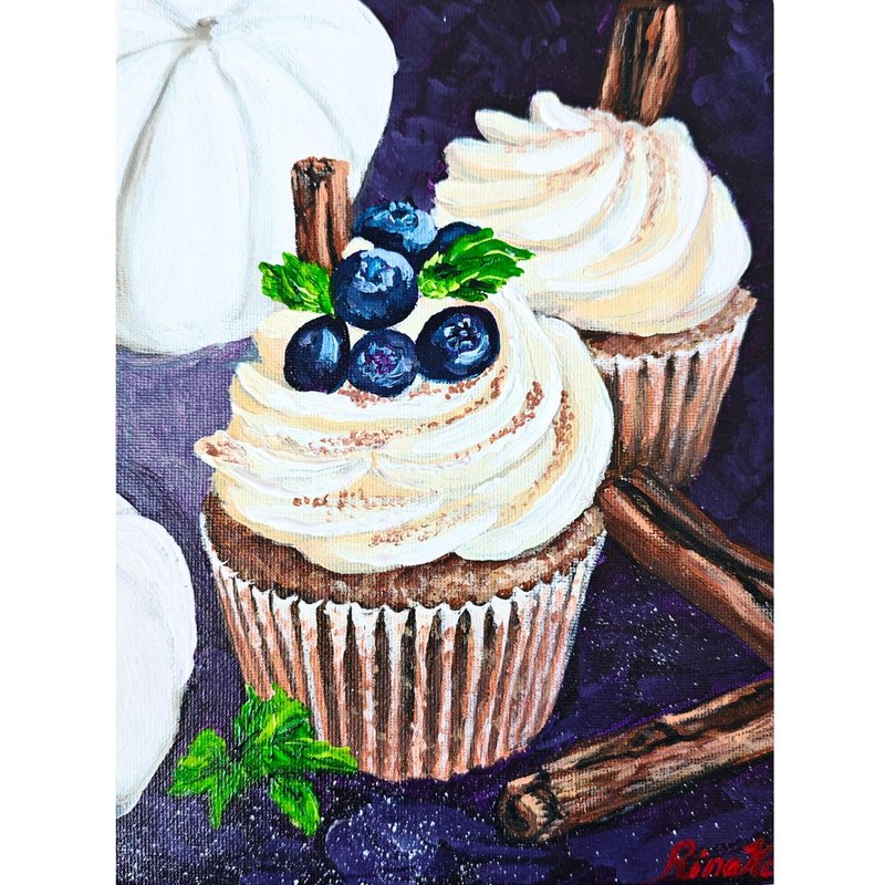 蓝莓纸杯蛋糕静物丙烯画 厨房墙面装饰 作者 RinaArtSK - 墙贴/壁贴 - 其他材质 多色