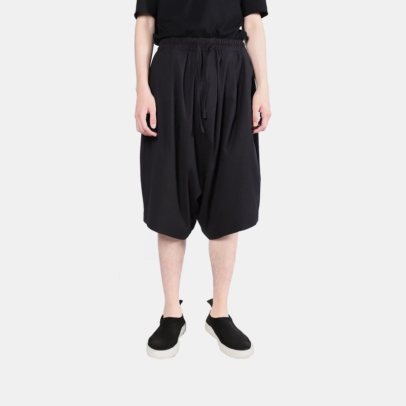 垂坠大短裤 - 男士长裤 - 棉．麻 黑色