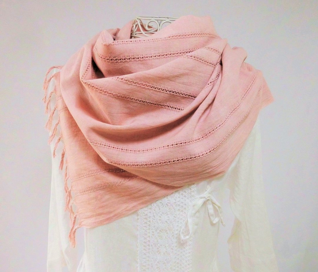 Plant dyeing, large format, cotton, long stole, 檳 榔子, areca nut, dyeing - 围巾/披肩 - 棉 橘色