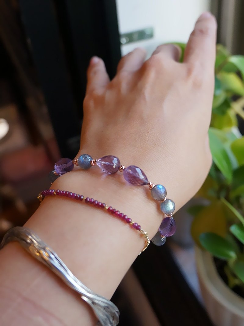 Amethyst紫水晶 蓝晕拉长石 闪亮切面手环 - 手链/手环 - 水晶 紫色