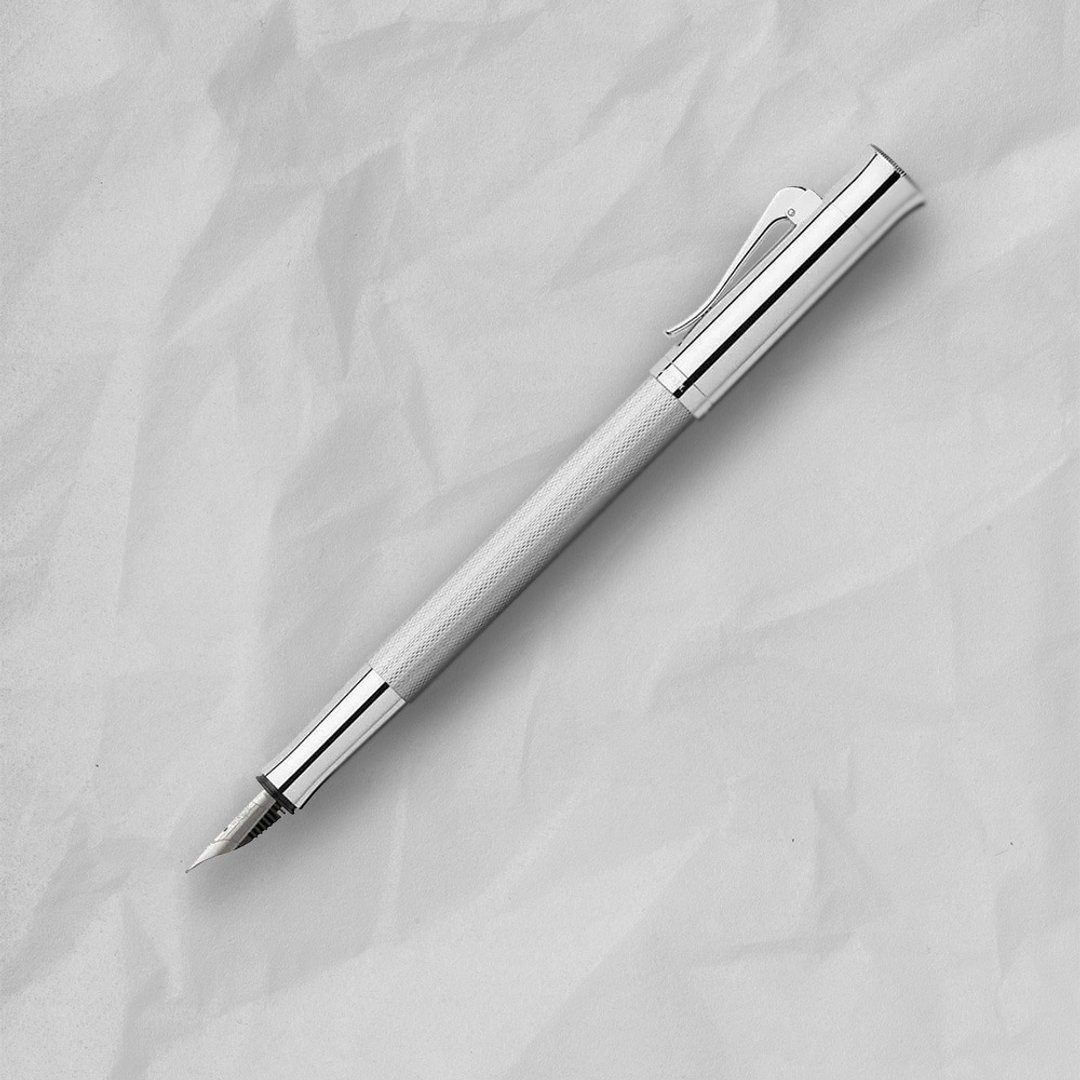 【Graf von Faber-Castell】 绳纹饰 钢笔-镀铑金属 EF尖 VIP刻字 - 钢笔 - 树脂 银色