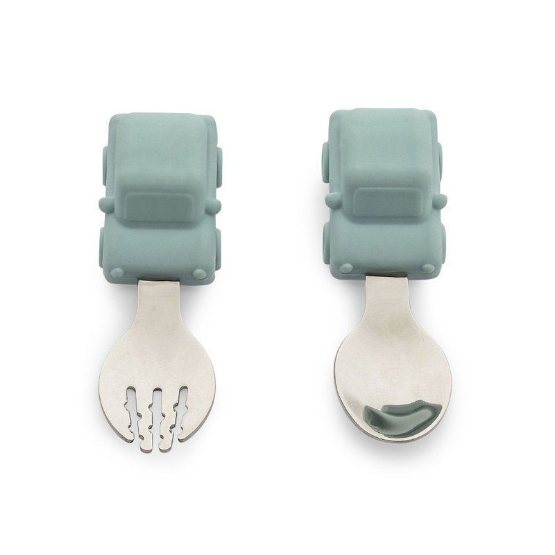 快速出货【Citron】幼儿餐具两件组_湖水绿 - 儿童餐具/餐盘 - 硅胶 绿色