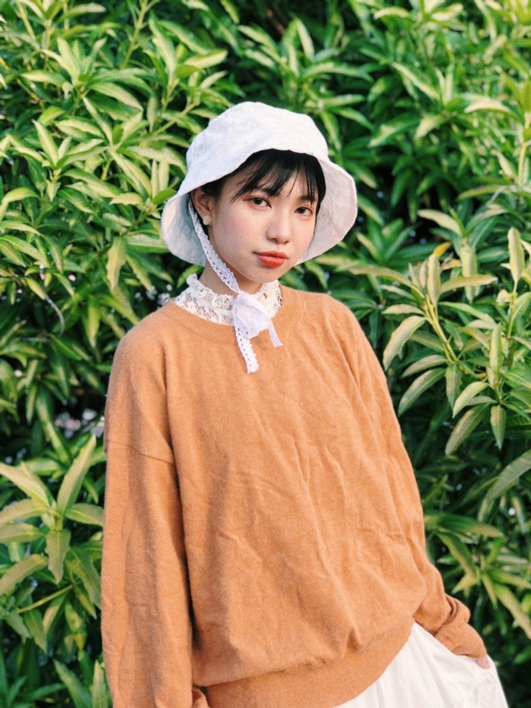 蕾丝帽 / 黑白两色 - 帽子 - 棉 多色