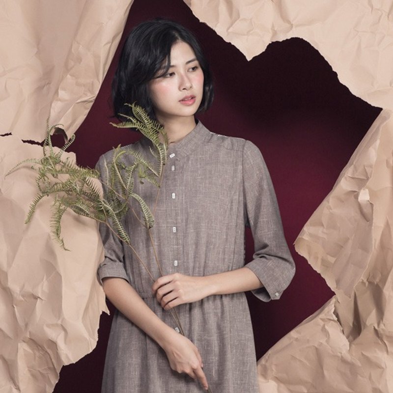 二分之一积雨云立领拼接洋装 - 洋装/连衣裙 - 棉．麻 多色