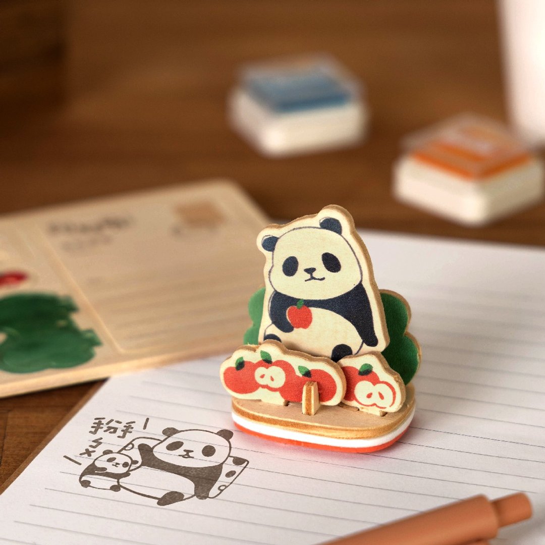 DIY印章明信片【印好萌-吃吃猫熊】动物 木制模型玩具 - 木工/竹艺/纸艺 - 木头 黑色