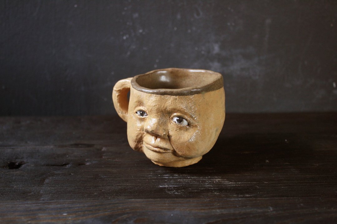 一脸无辜婴儿茶杯 (手工 陶瓷 杯子 高7.2cm) - 其他杯子 - 陶 橘色