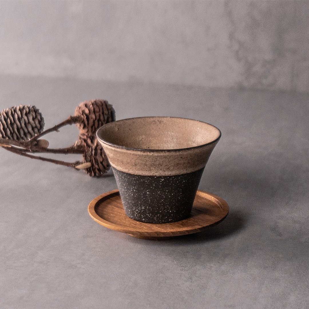 无我系列-茶杯+杯托组80ml - 茶具/茶杯 - 陶 黑色