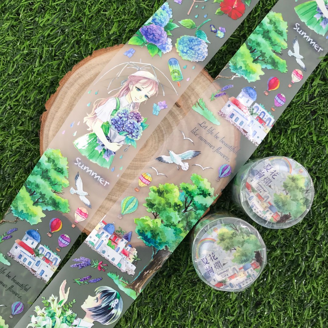 夏花绚烂Summer Life-夏季主题PET雾透胶带(含离型纸) - 纸胶带 - 塑料 绿色