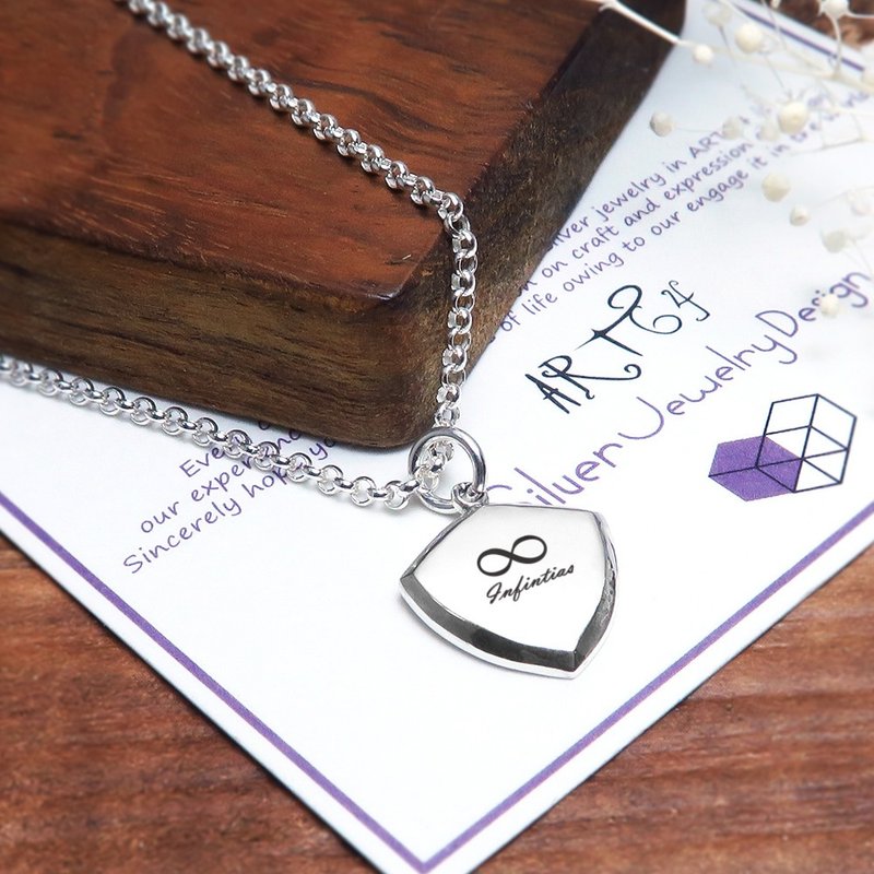 可刻字 盾牌银砖项链 925纯银 女生饰品 定制化银饰 礼物订制 - 项链 - 纯银 银色