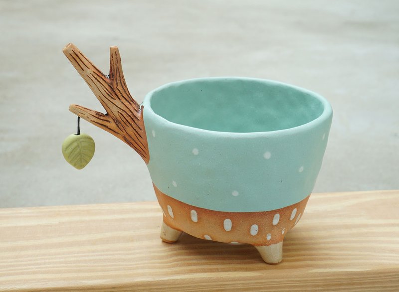 Branch plant pot for cactus , handmade ceramic , pottery - 植栽/盆栽 - 陶 蓝色