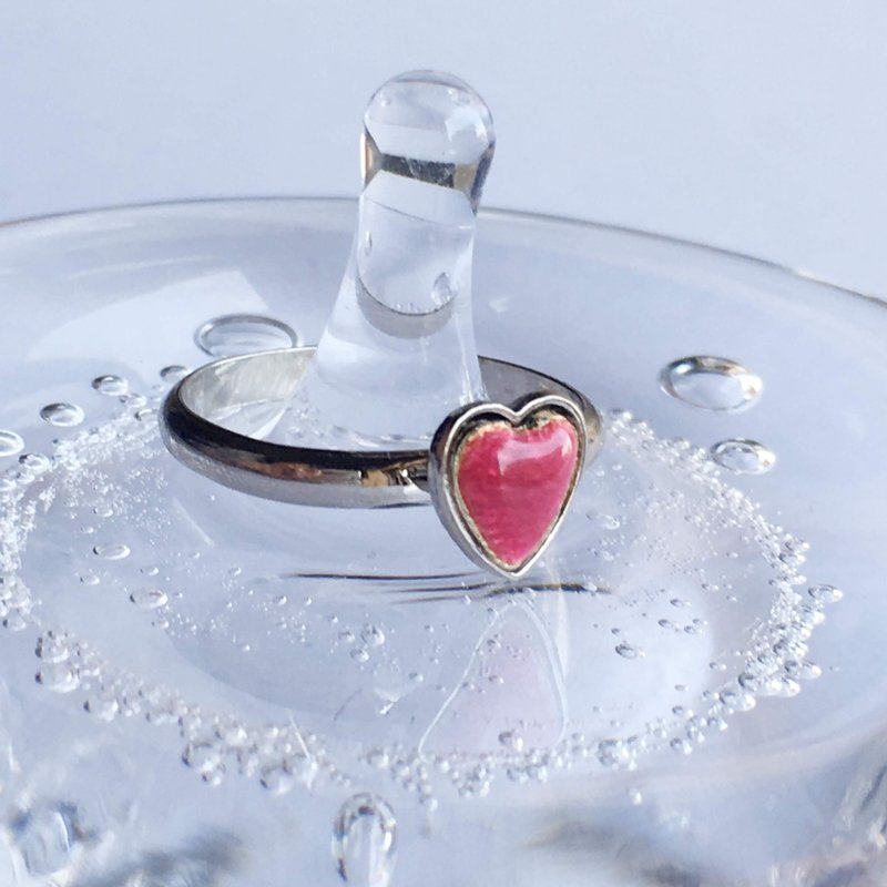 心形【Rose】七宝烧戒指 纯银胎七宝 - 戒指 - 其他材质 红色