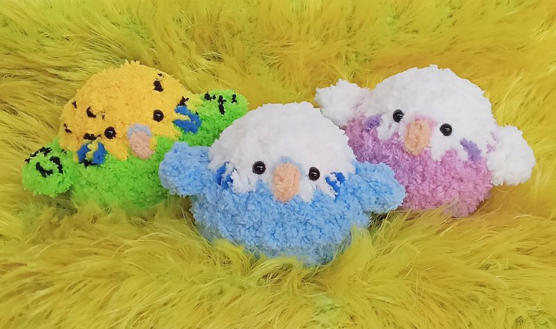 圆圆虎皮鹦鹉 可加吊饰 可改色 手作钩织小物 - 玩偶/公仔 - 其他材质 蓝色