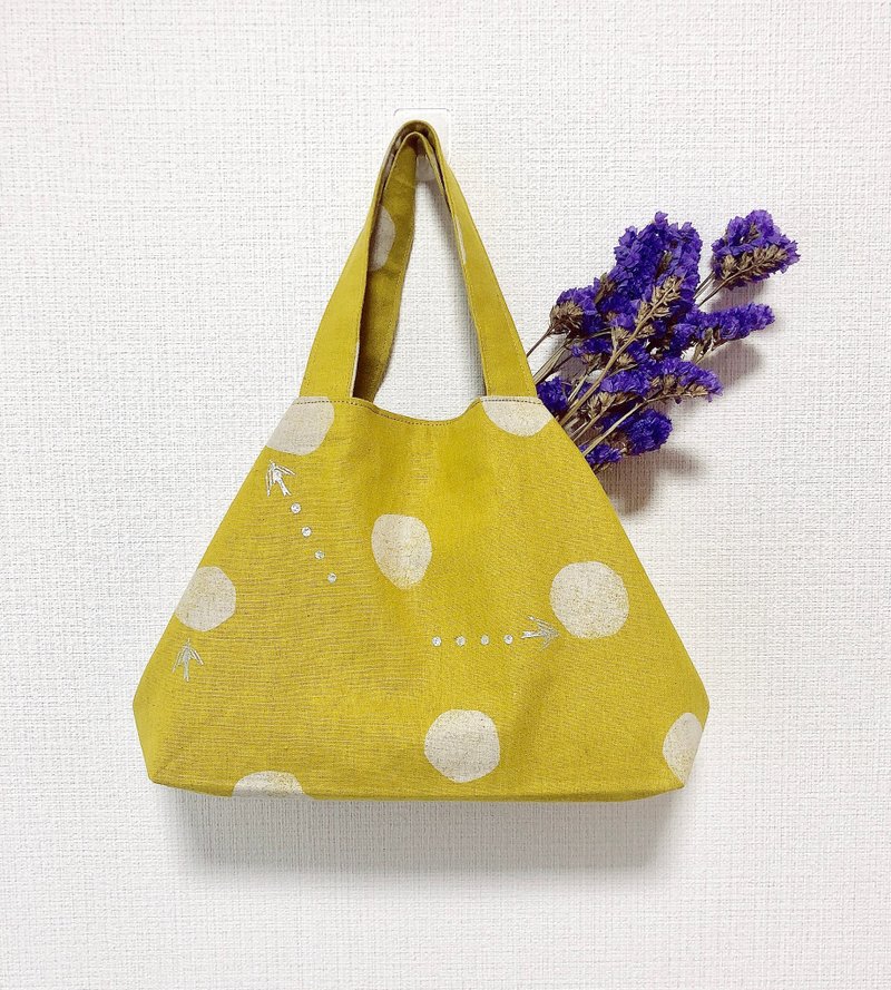 现货和风托特包/黄点点 - 手提包/手提袋 - 棉．麻 黄色