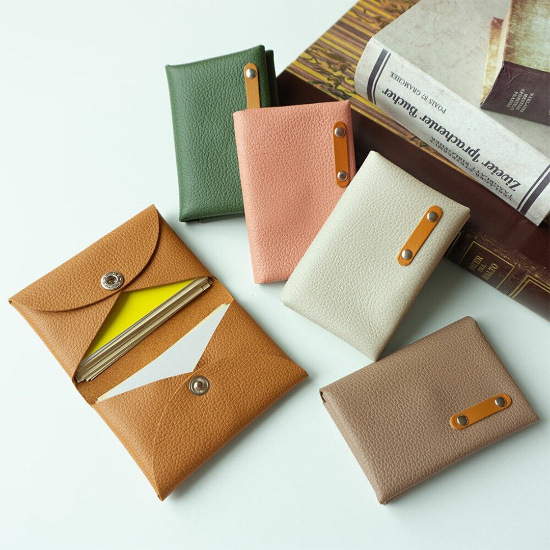 Business Card Holder [Shrink Leather] Card Case Compact Himeji Leather Miscellaneous Goods Folding Mother's Day HS15K - 名片夹/名片盒 - 真皮 咖啡色