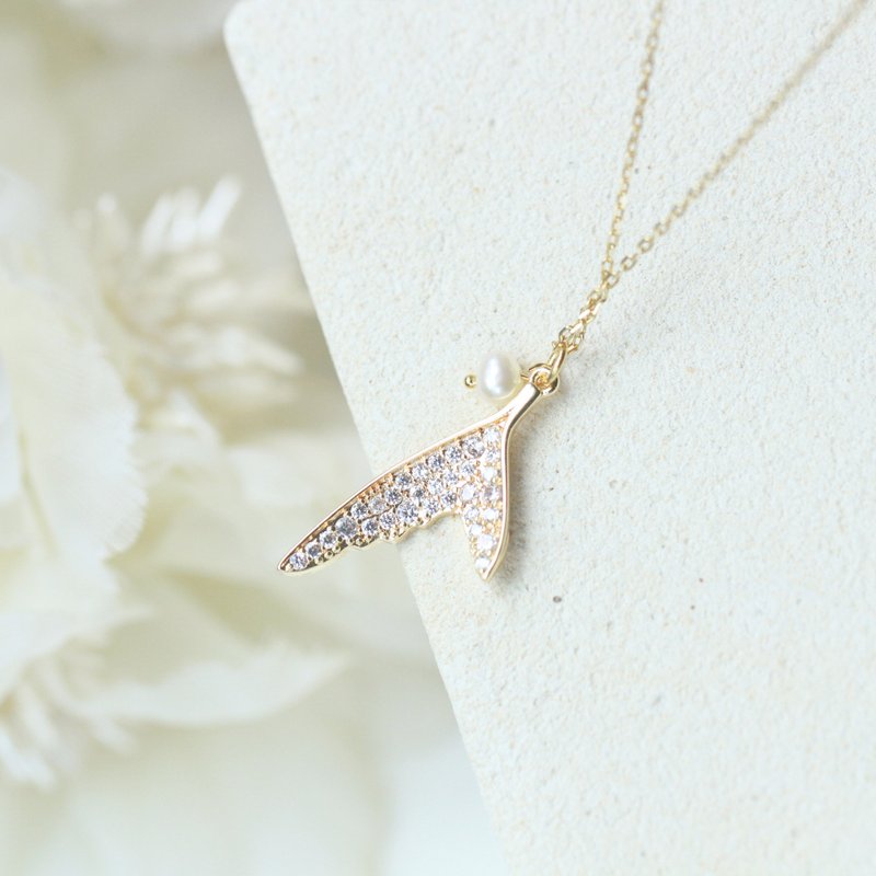 定制化礼物。海洋风天然珍珠 满钻鱼尾金项链 女生礼物 情人礼物 - 项链 - 贵金属 金色