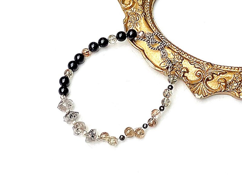 质感编织系列-黑金超七x黑碧玺x切面黑曜石x闪灵钻925纯银手链 - 手链/手环 - 水晶 